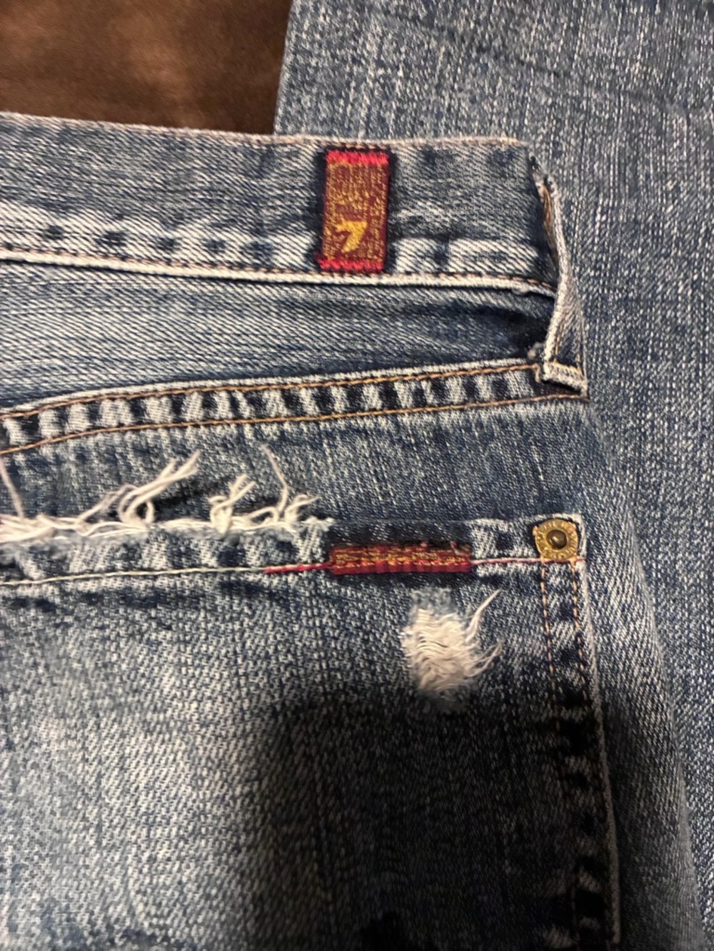 7 for all Mankind brand, size 27, 100% cotton, flare, distressed denim jeans - Picture 8 of 15
